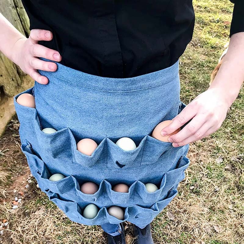Egg Apron Light Blue Denim - Backyard Barnyard (12 Pocket) FREE Rustic Gift  Bag Included
