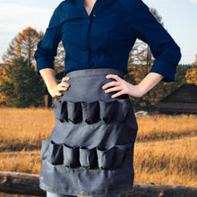 Load image into Gallery viewer, Egg Apron Dark Blue Denim - Backyard Barnyard (12 Pocket) FREE Rustic Gift Bag Included
