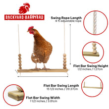 Load image into Gallery viewer, Flat bar wooden chicken swing made in USA measurement photo.